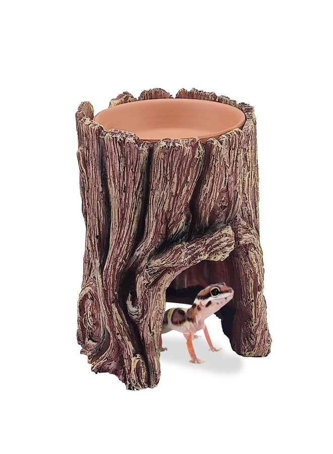 ACOSIY Reptile Hide Cave, 2 in 1 Reptile Humid Hide with Detachable Clay Water Basin, Resin Terrarium Decorations for Leopard Gecko, Crested Gecko, Lizard, Snake, Crabs - Image 1